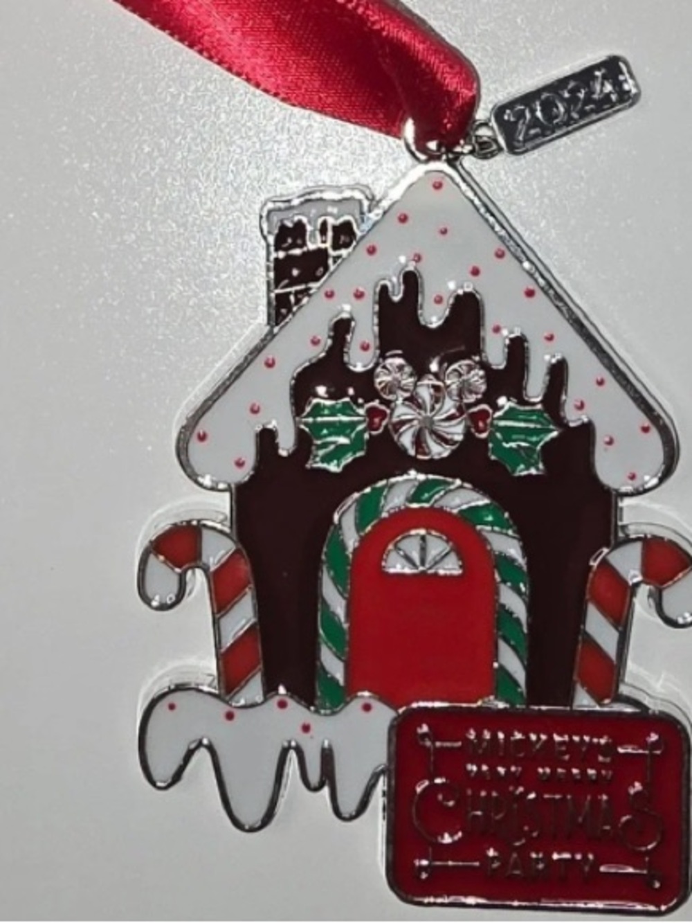 Zodax Red & White Gingerbread House Holiday Ornament with Ribbon Hanger